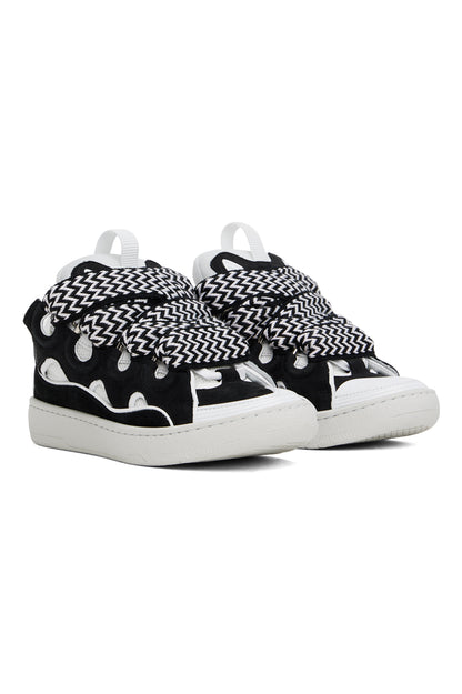 LANVIN
Black &amp; White Leather Curb Sneakers