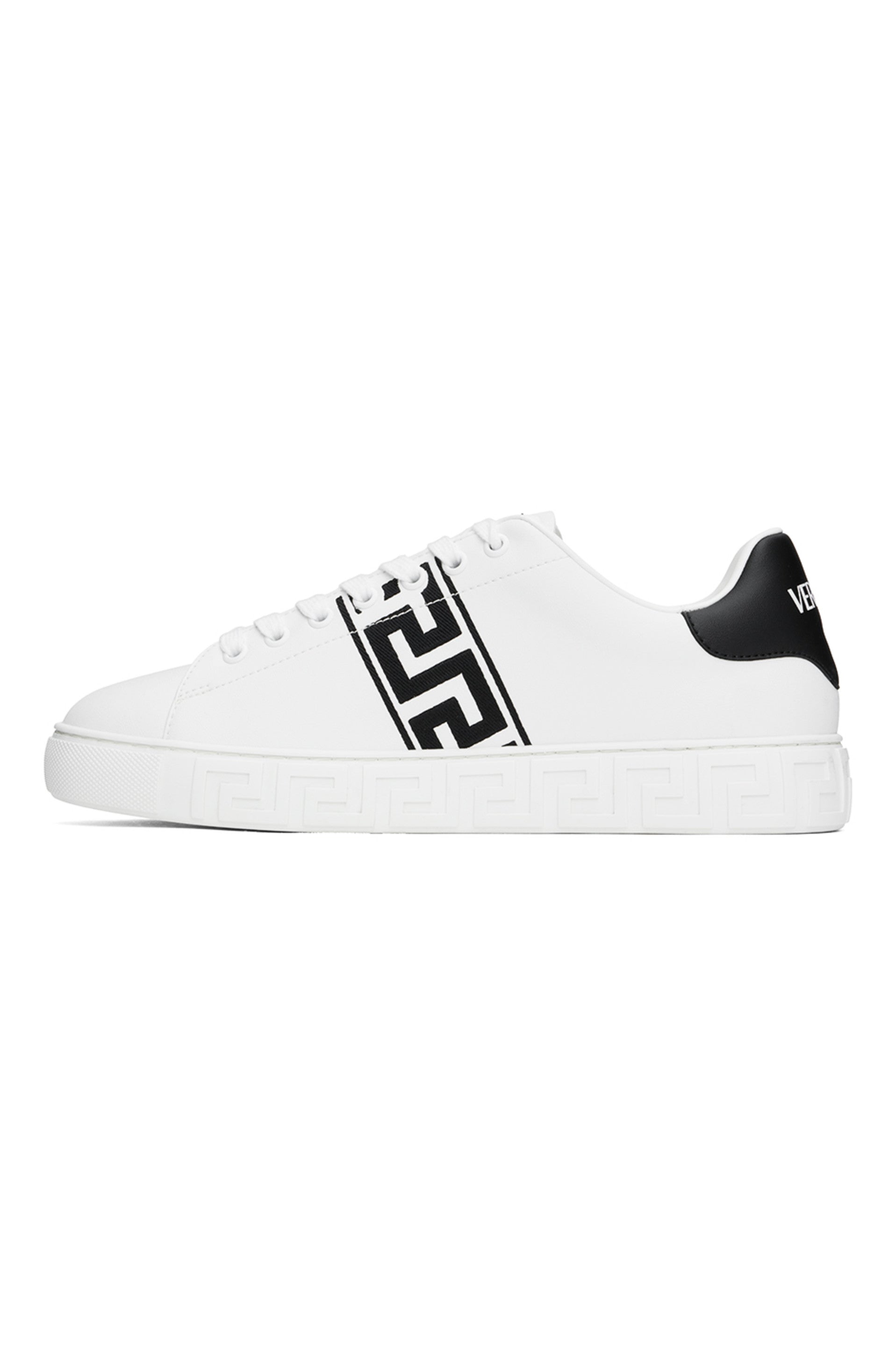 VERSACE
White &amp; Black Embroidered Greca Sneakers