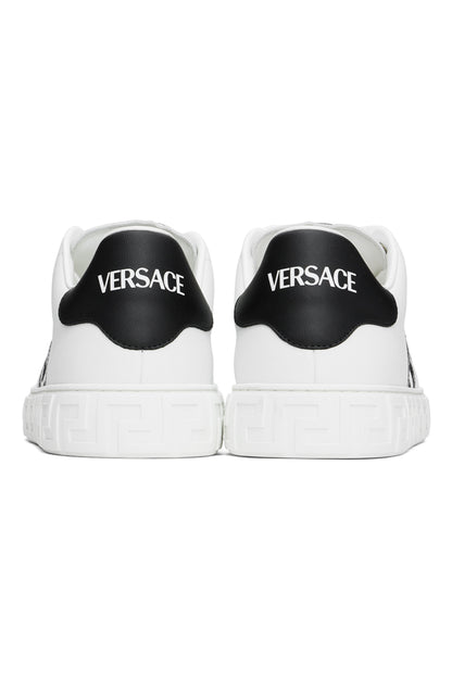 VERSACE
White &amp; Black Embroidered Greca Sneakers