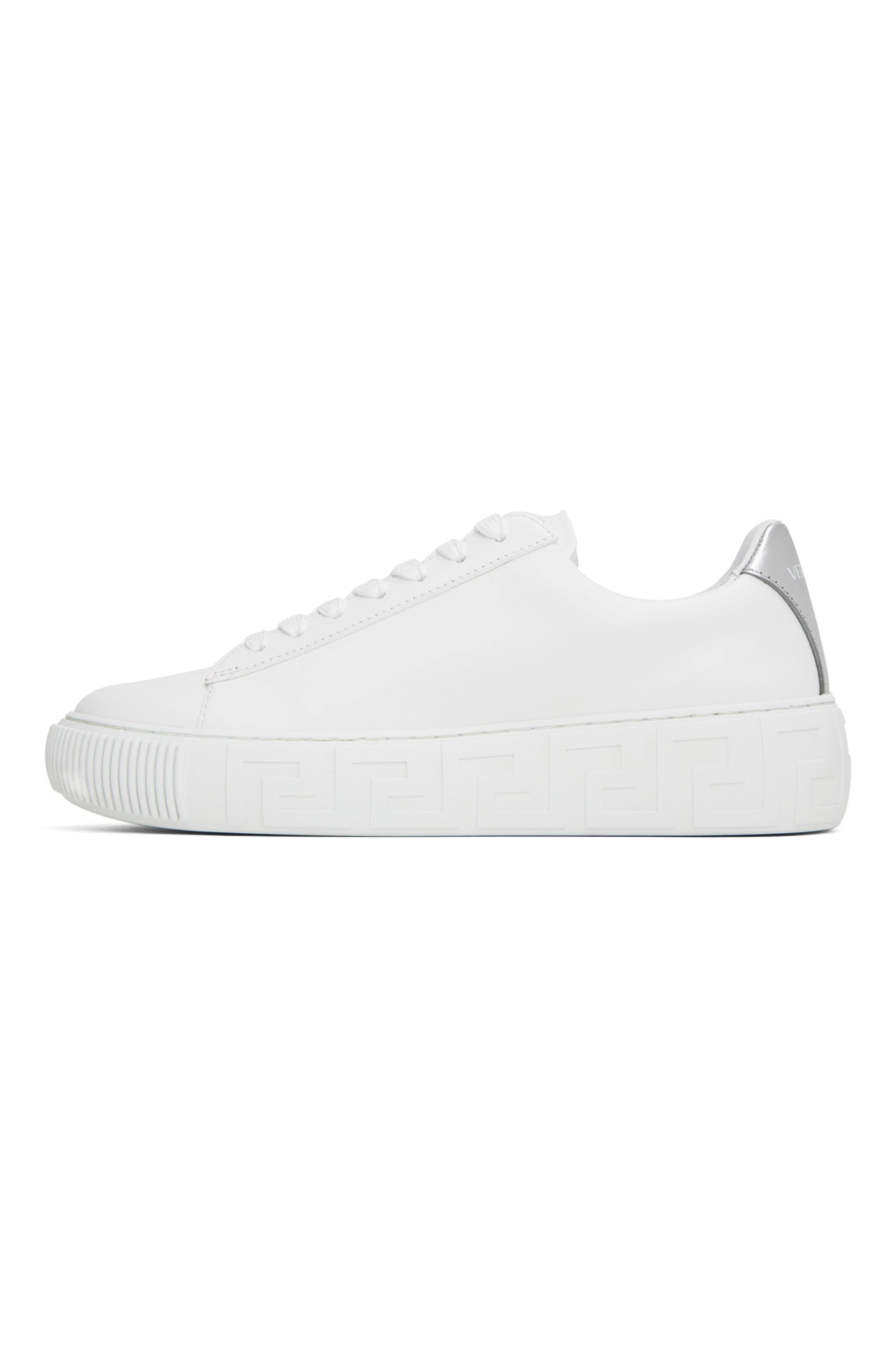 VERSACE
White &amp; Silver Greca Sneakers