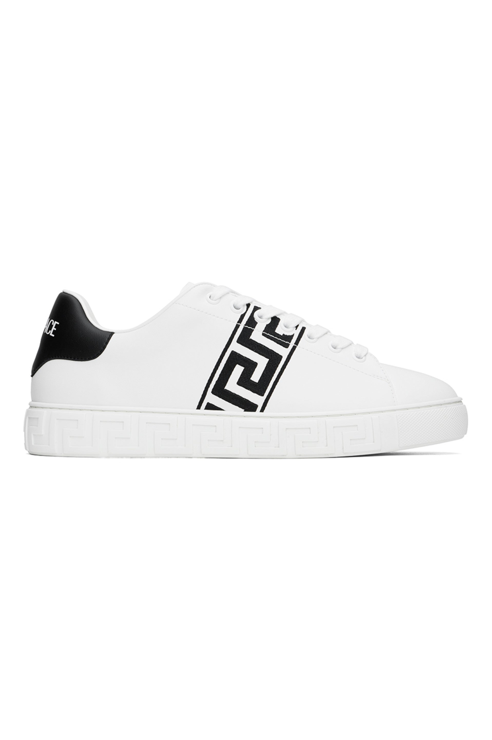 VERSACE
White &amp; Black Embroidered Greca Sneakers