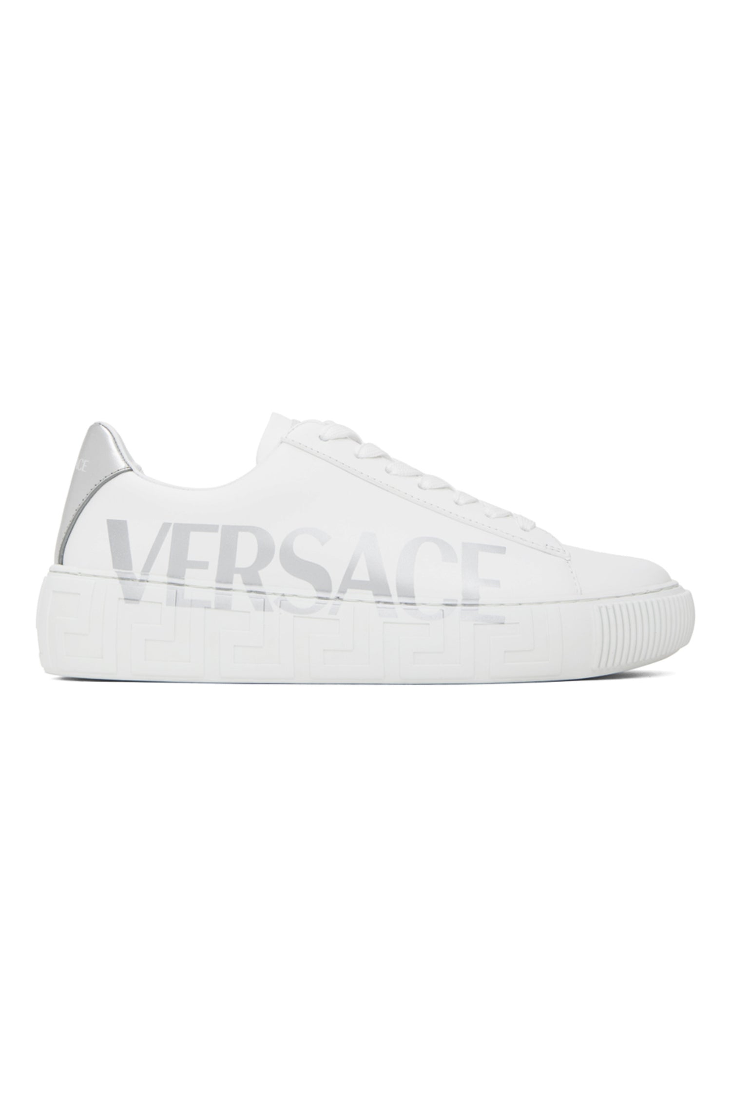 VERSACE
White &amp; Silver Greca Sneakers