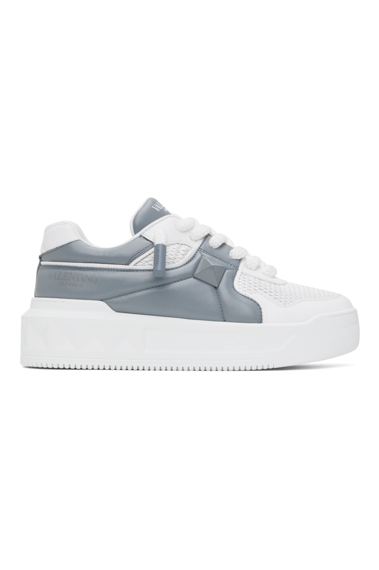 VALENTINO GARAVANI
White &amp; Gray One Stud XL Low-Top Sneakers