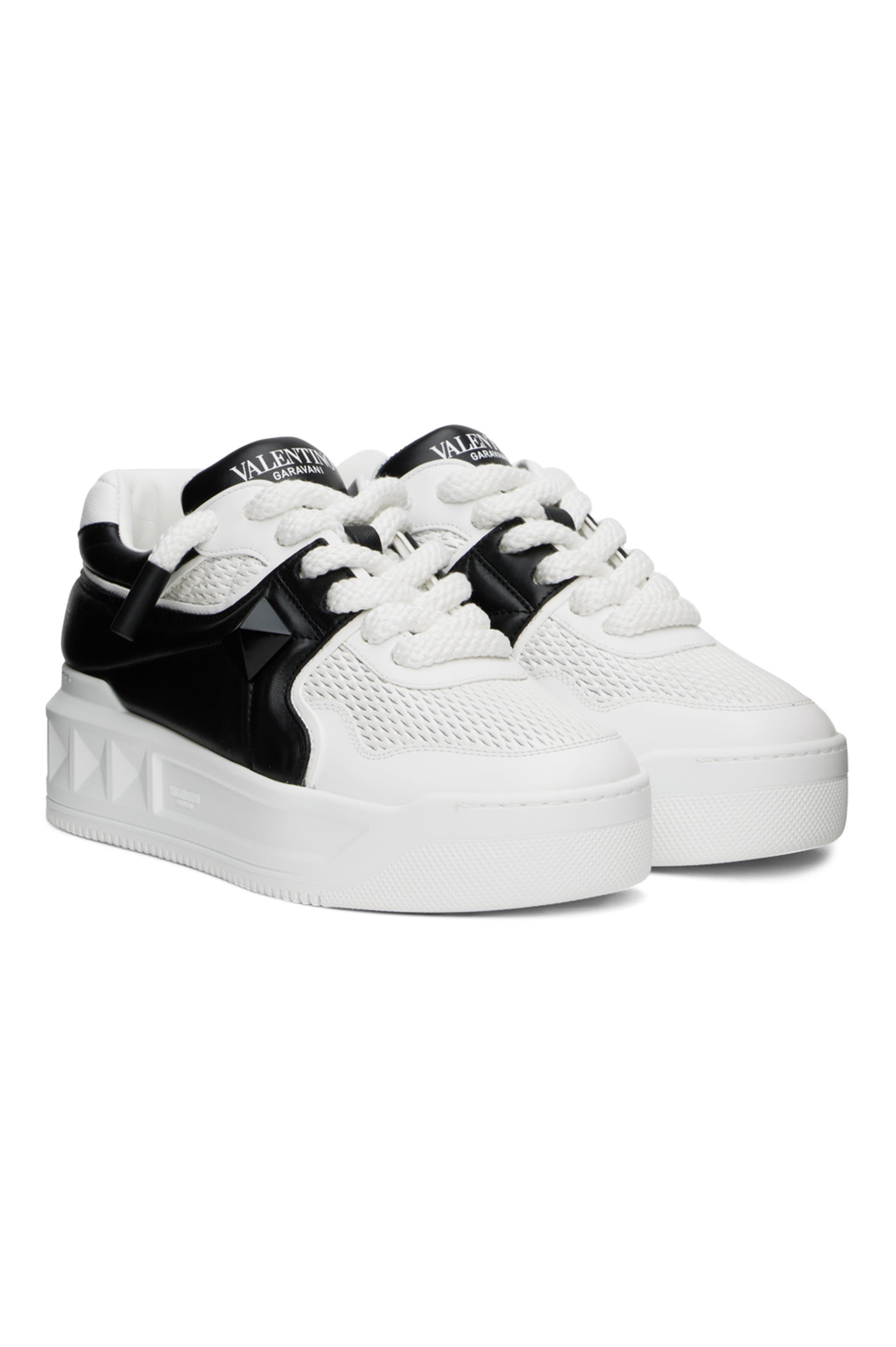 VALENTINO GARAVANI
White &amp; Black Low-Top One Stud XL Sneakers