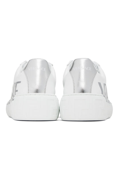 VERSACE
White &amp; Silver Greca Sneakers