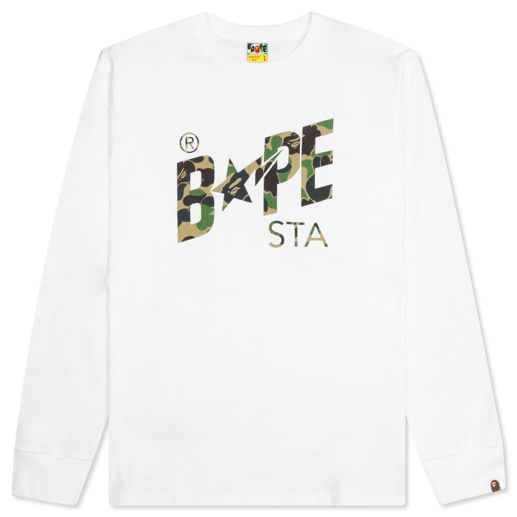 Abc Camo Bape Sta Logo L/S Tee - White/Green