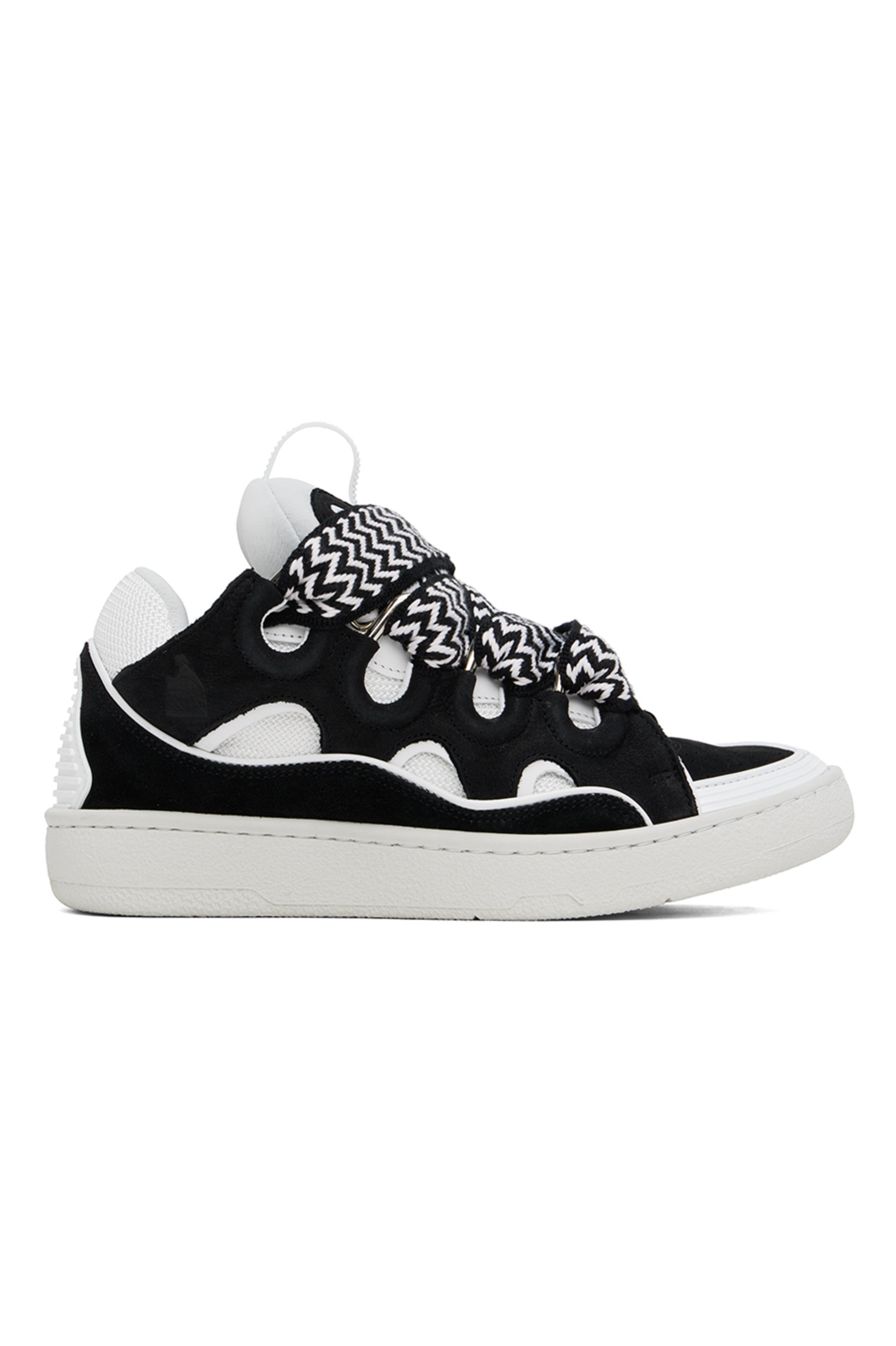 LANVIN
Black &amp; White Leather Curb Sneakers