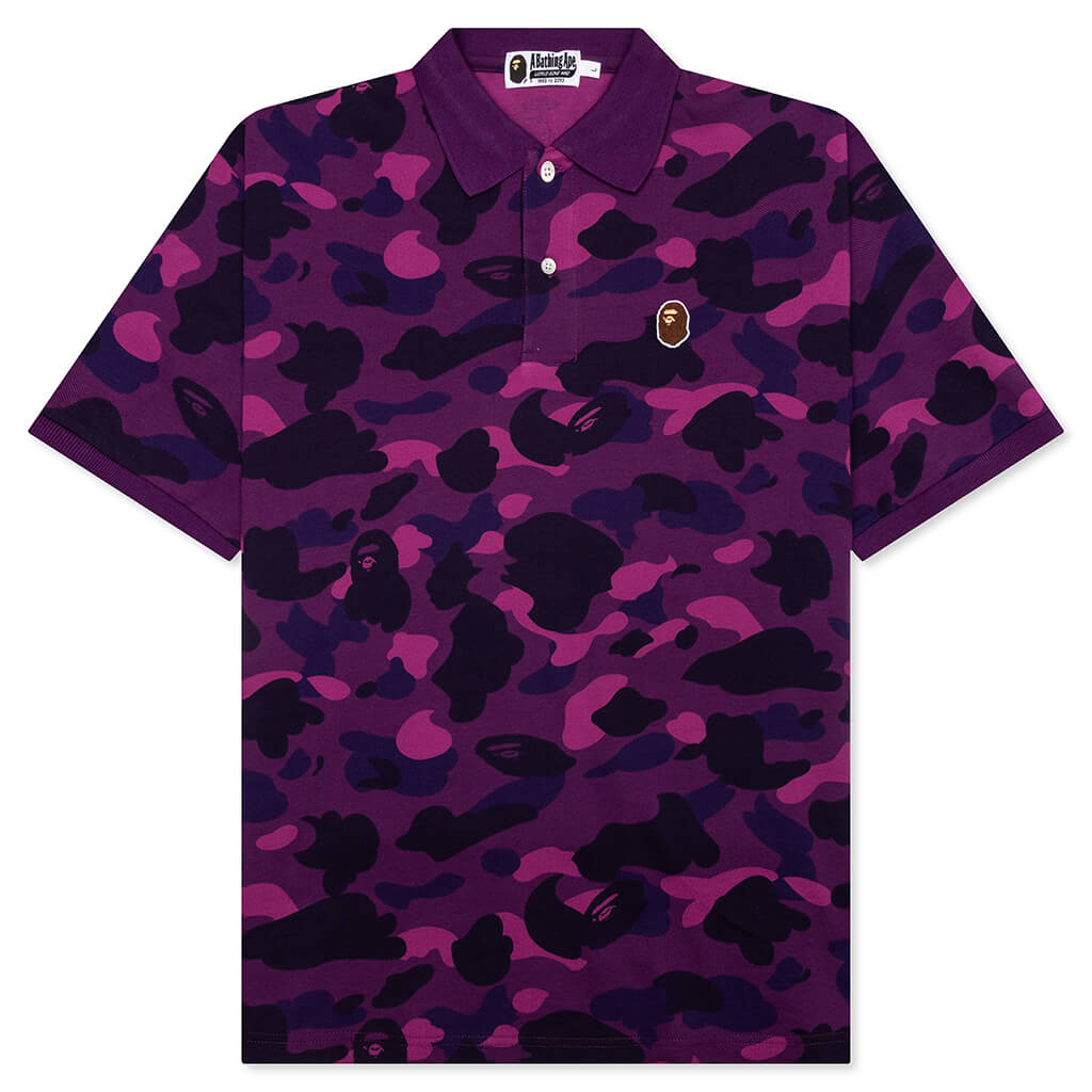 Color Camo Large Ape Head Relaxed Fit Polo Shirt - Purple