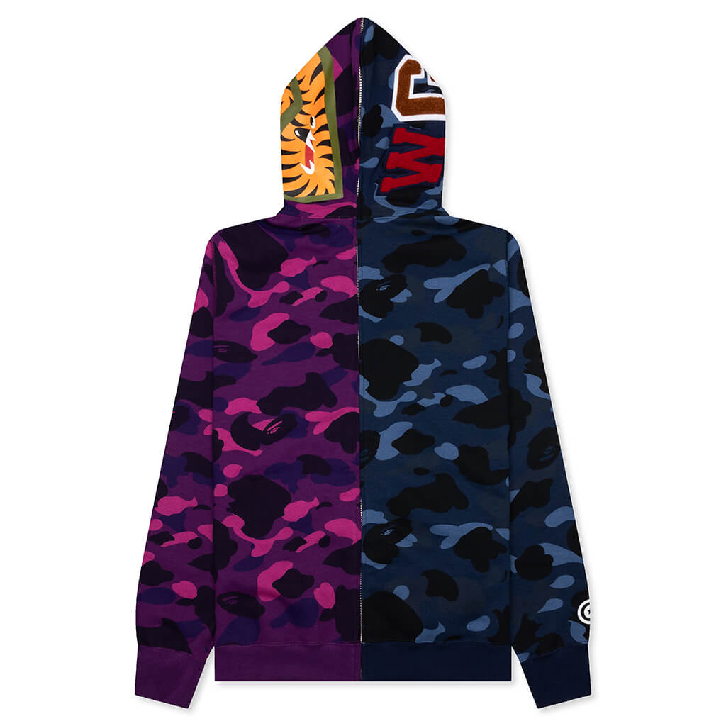 Color Camo Separate Shark Full Zip Hoodie - Multi