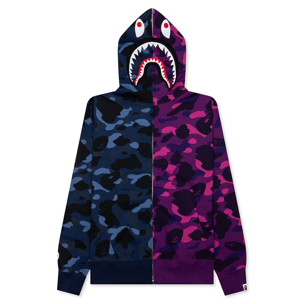 Color Camo Separate Shark Full Zip Hoodie - Multi