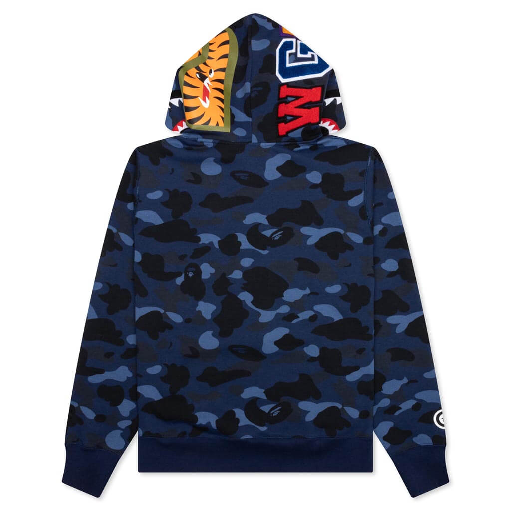 Color Camo Shark Pullover Hoodie - Navy