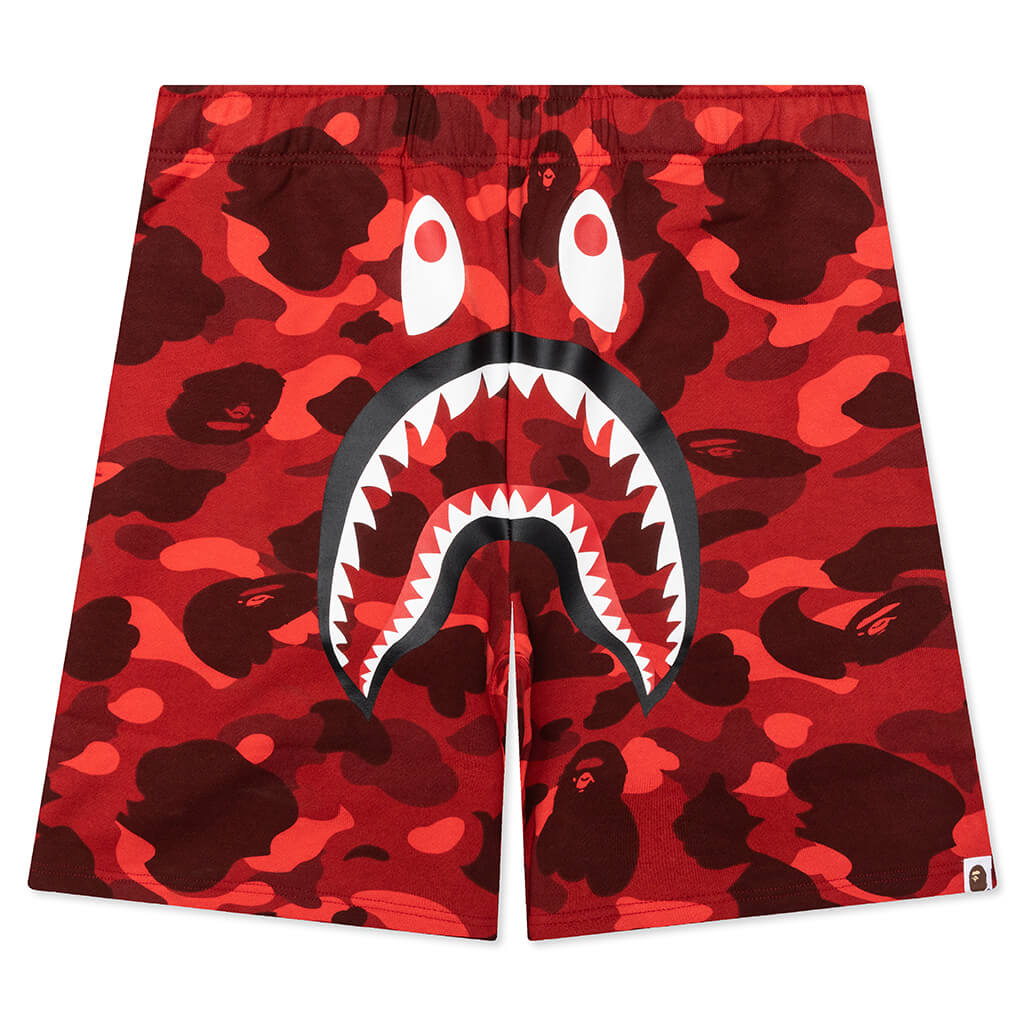 Color Camo Shark Sweat Shorts - Red