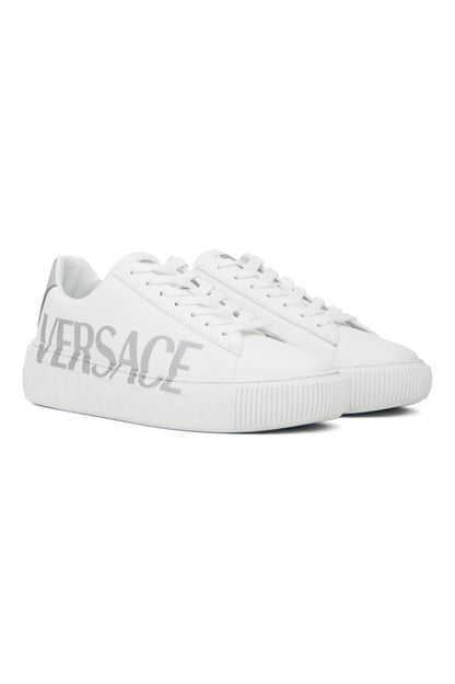 VERSACE
White &amp; Silver Greca Sneakers