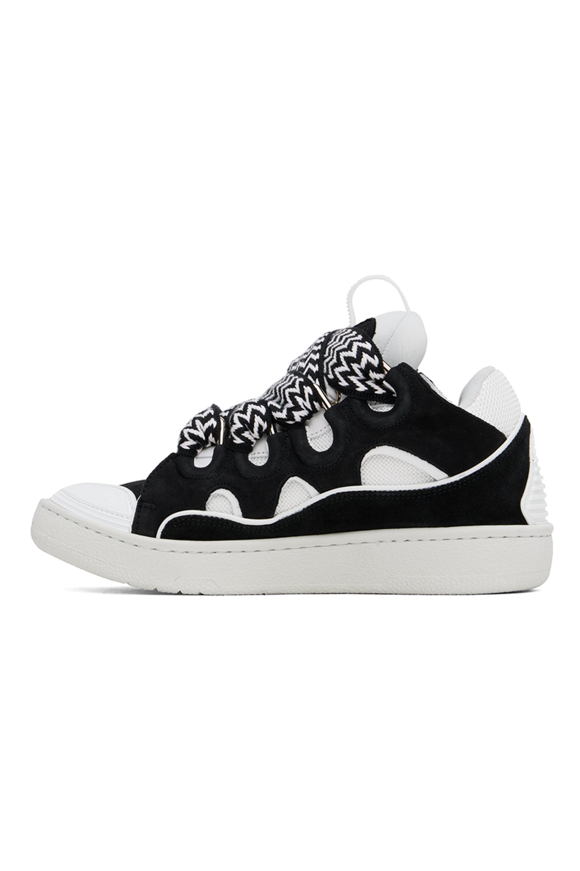 LANVIN
Black &amp; White Leather Curb Sneakers