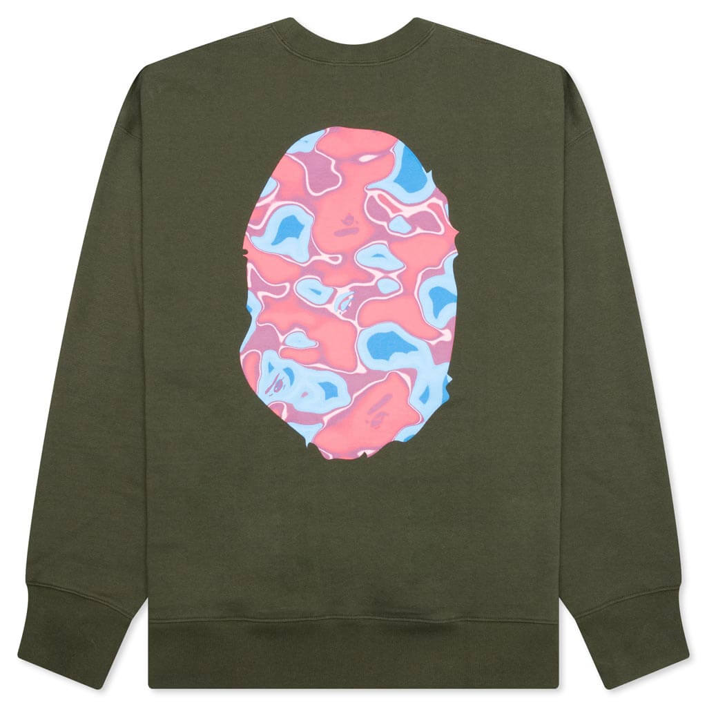 Liquid Camo Ape Head Relaxed Fit Crewneck Sweat - Olive Drab