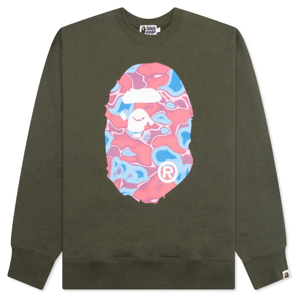 Liquid Camo Ape Head Relaxed Fit Crewneck Sweat - Olive Drab