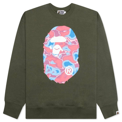 Liquid Camo Ape Head Relaxed Fit Crewneck Sweat - Olive Drab